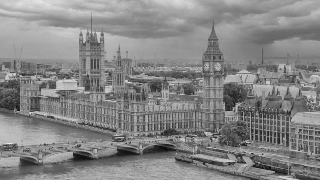 The Palace of Westminster in black and white